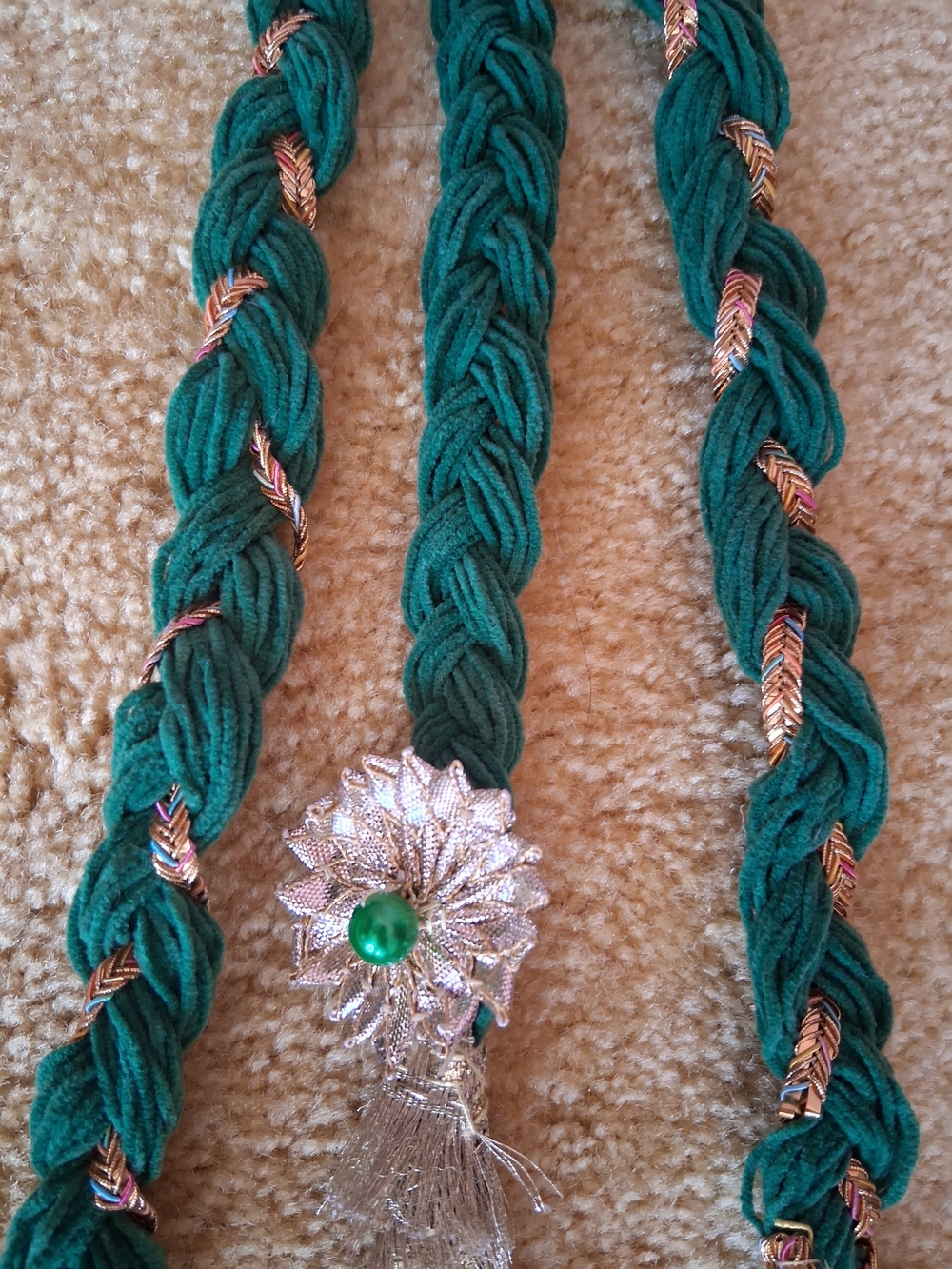 18" Green Handmade Paranda Parandi Indian Hair Accessory Girls Women Navratri - Picture 7 of 8